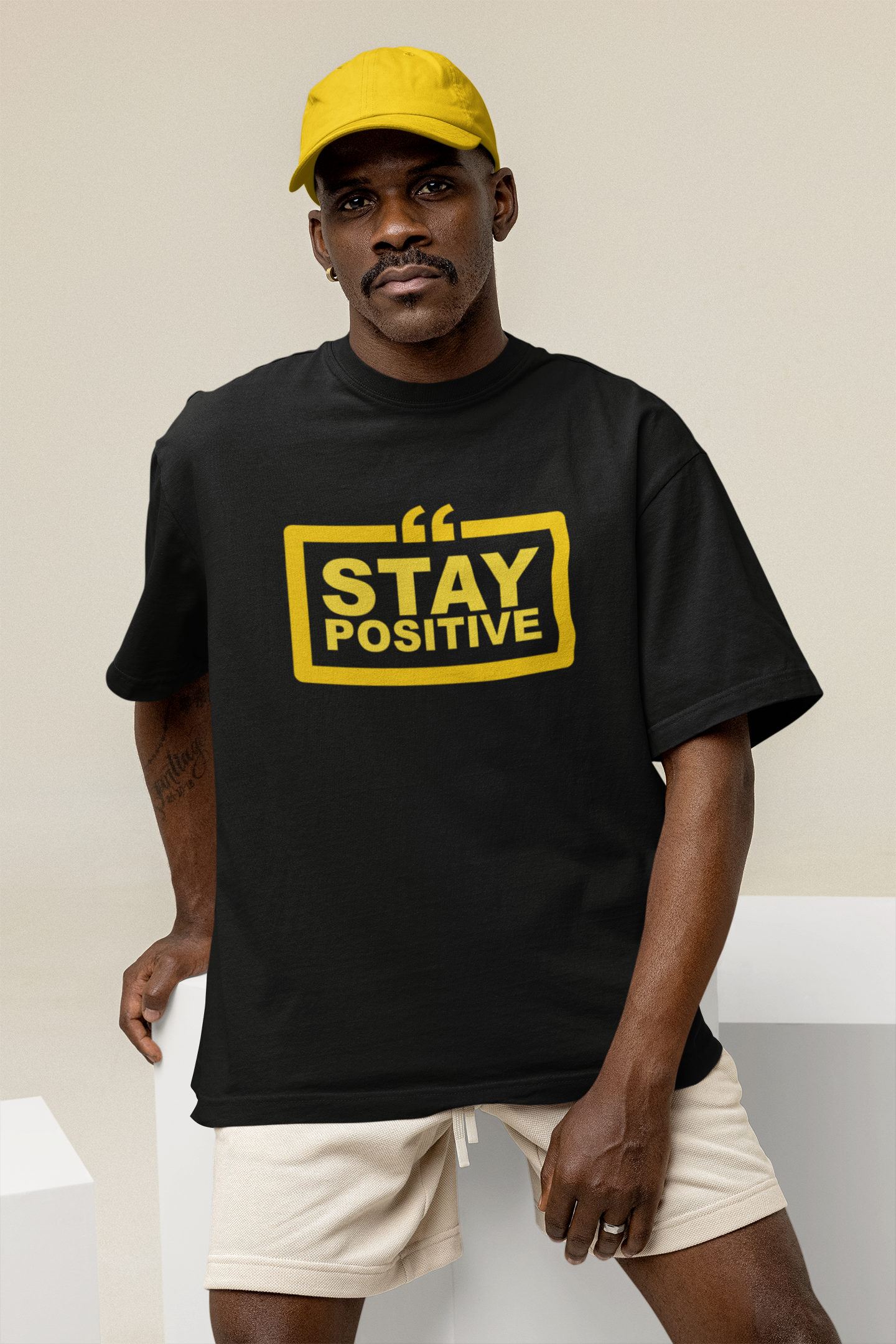 STAY POSITIVE Black Oversized Cotton Tshirt