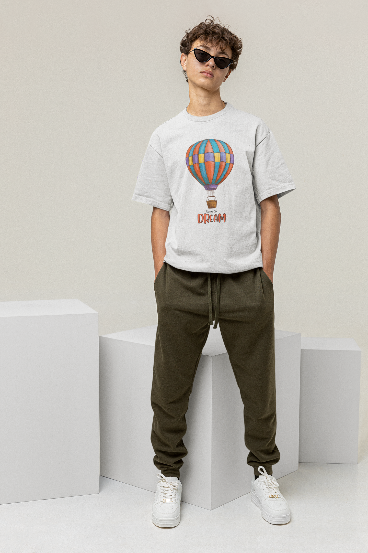 Dream Parachute White Oversized Cotton Tshirt