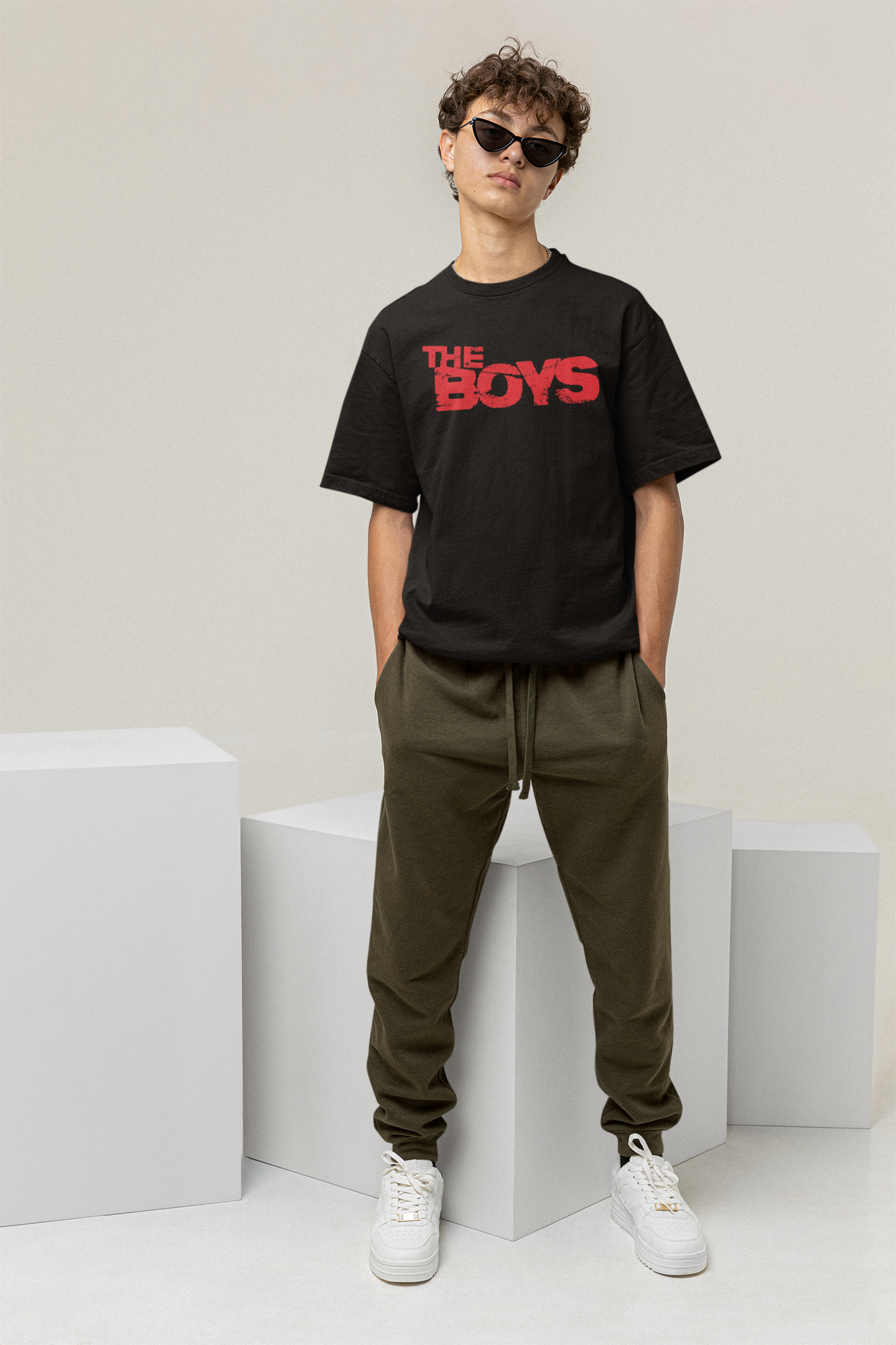 The Boys Black Oversized Cotton Tshirt with Puff Print